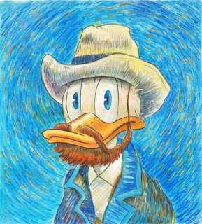 Tony Fernandez | Donald Duck Inspired By Vincent van Gogh "Self Portrait with Grey Felt Hat" (1887) - Original Painting - 50 x 35 cm - Tony Fernandez Signed - Acrylic Art - Original Artwork | Catawiki
