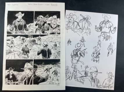 Bruno Brindisi | Tex - Bruno Brindisi - Tavola originale con bozzetto preparatorio "La Saga di Coffin" - Page volante - Exemplaire unique - (2020) | Catawiki