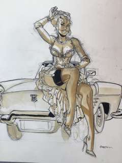 Meynet, Félix | Meynet, Félix - Dessin original préliminaire - Mirabelle avec sa voiture de collection au garage | Catawiki