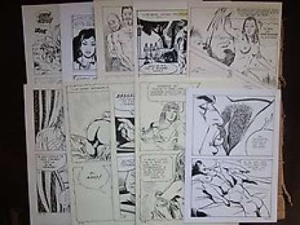 GIOVANNI ROMANINI MARIO JANNI DEL MESTRE, STELIO FENZO, FARRAGAZZI, DANILO GROSSI - BD erotiques - 10x planches originales - Page volante - Exemplaire unique