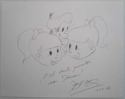 Jef Nys | Jommeke - opdrachttekening Jef Nys - Annemieke en Rozemieke + Pekkie - (1997) | Catawiki