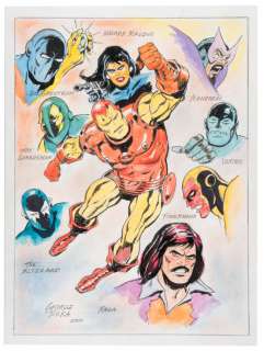 GEORGE TUSKA IRON MAN LARGE SPECIALTY COLOR ORIGINAL ART W/FULL CAST OF CHARACTERS. | Hake’s