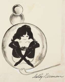 LEROY NEIMAN (American, b. 1921) Femlin Blowing Bubbles, Playboy illustration, group of 2, August 1974 Ink on - | Heritage