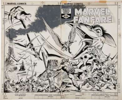 Dave Cockrum and Bob McLeod Marvel Fanfare #3 Wraparound Cover Original Art (Marvel, 1982). In pursuit of Sauron, - | Heritage