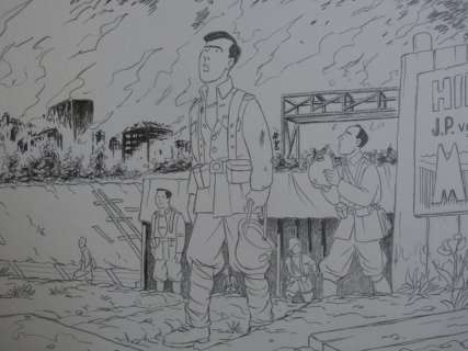 Kolk, Hanco | Hanco Kolk - Originele tekening - Landverhuizers - Biografie André Hissink (Bombardement Rotterdam) - Formaat: 29,7 x 21 cm. - (2022) | Catawiki