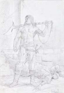 Les Edwards Red Nails Conan Pencil Illustration Original Art (c. 2000). "Red Nails" is considered one -