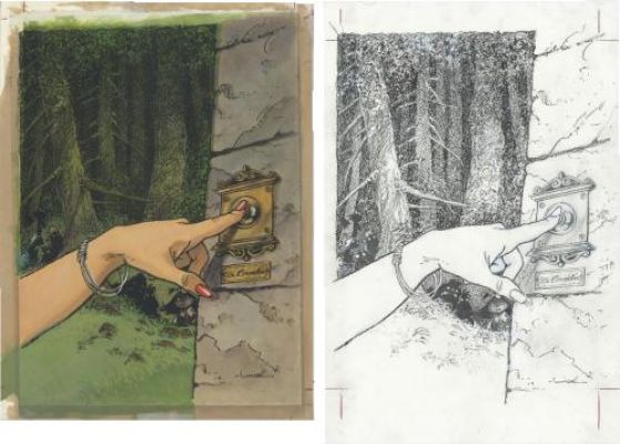 Régis Loisel | La Dernière Masion Juste Avant la Forêt, Couverture la version intermédiaire et bleu de mis en couleur | Galerie 9ème Art