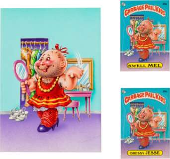 John Pound Garbage Pail Kids Series 1 Card #20A/B "Swell Mel/Dressy Jesse" Illustration Painting -