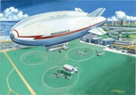 Shigeru Komatsuzaki hand-drawn Hand-Drawn Color Illustration "Airship" | Mandarake (Big Web)