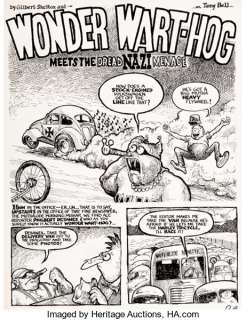 Gilbert Shelton - Drag Cartoons #34 "Wonder Wart-Hog Meets the Dread Nazi Menace" Complete 5-Page Story Original Art (Millar Publications, 1966).
