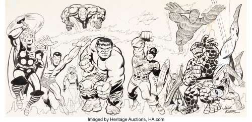 Jack Kirby - Esquire September 1966 Illustration Spider-Man and Other Marvel Heroes Original Art (Esquire, 1966).