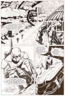 Carlos Ezquerra - Boba Fett 1/2: Salvage Planche 4 & Prelim Original Lot de 2 (Dark Horse Comics, 1997). Carlos Ezquerra Boba Fett 1/2: Salvage Story Page 4 & Prelim Original Art Group of 2 (Dark Horse Comics, 1997).