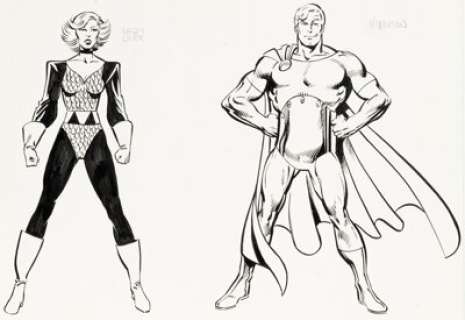 Byrne, John - John Byrne and Joe Rubinstein - Lady Lark and Hyperion Character Design Illustration Original Art (c. 1980s)....