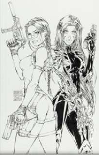 Turner, Michael - Michael Turner and Joe Weems Tomb Raider / Witchblade #1 Variant Cover Original Art (Top Cow, 1997)....