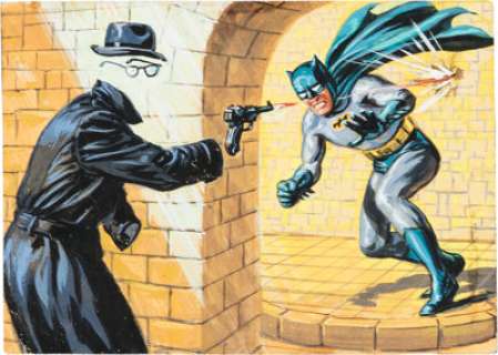 Saunders, Norman | Bob Powell and Norman Saunders Batman Series 2 (Red Bat) #1A "The Ghostly Foe" Trading Card Painting Original Art ... | Heritage