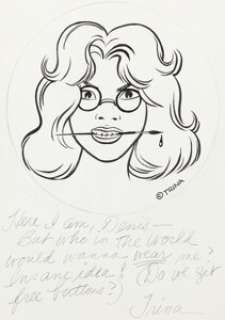 Trina Robbins - Famous Cartoonist Series Buttons #37 Pinback Button Illustration Original Art (Pinback Jack, 1975).