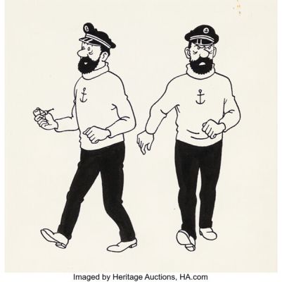 Hergé Studio - Captain Haddock Illustration Model Sheet Original Art (1968-69). | Heritage