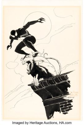 Charles Vess - Spider-Man Black Costume Illustration Original Art (1985).