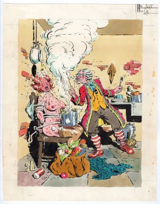 RAOUL BUZZELLI - Copertina per Ep Risate 1 ‘Sadicamente tuo’. Cm 27 x 34. Tempera su cartoncino leggero. Anno di esecuzione 1975.