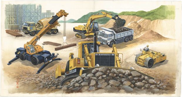 Masami Watanabe Hand-Drawn Color Illustration: "A vehicle at a construction site" | Mandarake (Big Web)