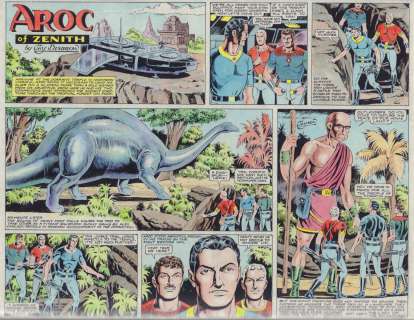 Jay Disbrow - Aroc of Zenith Sunday Strip Color Guide Art #170 - Brontosaurus Dinosaur - 1980S