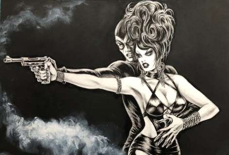 Nik Guerra - 1 Original drawing - Il Giallo del fumetto Nero - “Magenta e Mister Noir” Due mani per un grilletto. - 2018 | Catawiki