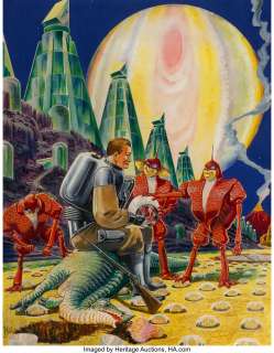 Frank R. Paul (American, 1884-1963). Life on Europa (Moon of Jupiter), Amazing Stories magazine back cover