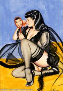 Olivia Deberardinis - Original Painting, "Bettie and her Mirror" (1990). Bettie Page admires her -