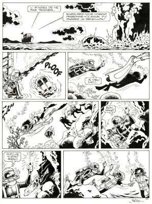 Bédu - Lot 340 - Clifton, Matoutou-Falaise, planche originale à l’encre de chine pour cet album paru en 1990 au Lombard.