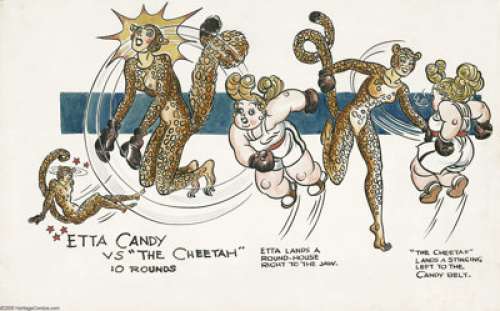 H. G. Peter - "Etta Candy vs. the Cheetah - 10 Rounds" Illustration Original Art (circa 1943). Meow -- -