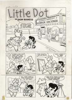 Steve Muffatti - Little Dot #1 Partial Story "Show Business" Page Original Art, Group of 5 (Harvey, 1953). -