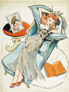 Dale Messick - Brenda Starr Pin Up Illustration Original Art (circa 1943). Va-va-voom -- this is the stuff -