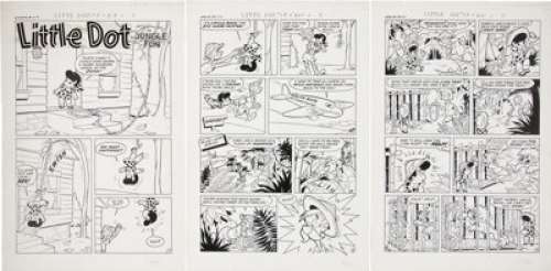 Steve Muffatti Little Dot #3 Complete 5-page Story "Jungle Fun" Original Art (Harvey, 1954). -