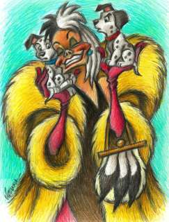 Joan Vizcarra - 101 Dalmatians: Cruella De Vil & The Dalmatian Puppies - Original Drawing - Pencil Art | Catawiki
