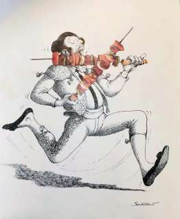 Claude Serre | « CORRIDA BROCHETTES » – INEDIT / planche originale encre et collage de Claude Serre signée 1984 | Serre