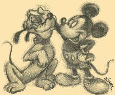 Joan Vizcarra - Disney Friends - Mickey Mouse & Pluto - Original Drawing | Catawiki
