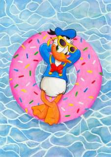 Jordi Juan Pujol - Donald Duck on Vacation - Watercolor Painting - Original Artwork | Catawiki