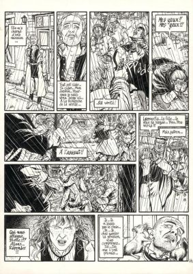 Martin Jamar | Planche originale n°44 accompagnée de sa mise en couleurs aux encres de couleur - Chat qui mord - Les Voleurs d’Empire | Daniel Maghen