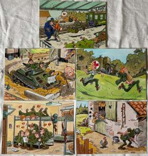Mazel, Luc - 4 Dessin original couleur + 1 mise en couleur originale + 14 carte postale - Humour militaire | Catawiki
