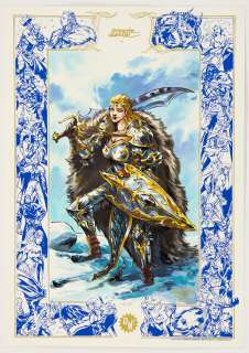 Gwendal Lemercier (1977-) - Elfen Originele tekening in aquarel. Het kader met illustraties is een print op 80 ex. Het…