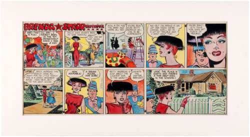 DALE MESSICK â€œBRENDA STARR REPORTERâ€ 1956 HAND COLORED SUNDAY PAGE ORIGINAL ART. | Hake’s