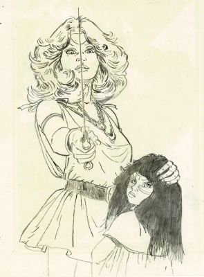 Weyland - Lot 498 - Aria, La septième porte, projet de couverture original à la mine de plomb sur calque pour cet album paru en 1983 au Lombard.