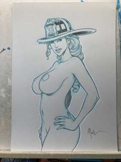 Malfin, Nicolas - 1 Original drawing - Golden City - Pin Up Pompière - 2024 | Catawiki