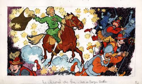 TRUBERT Jean  - Superbe illustration couleur avec des soldats  - Encre de chine et[...]