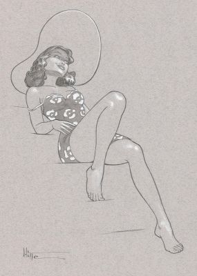 Patrick Hitte | Lot 403 - Pin-Up, dessin original grand format au lavis et à la gouache. | Septimus