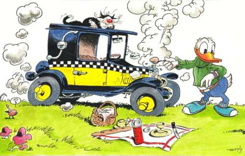 Jordi Juan Pujol - Donald Duck: Tribute to Gaston Lagaffe - Original Painting - Hand Signed | Catawiki