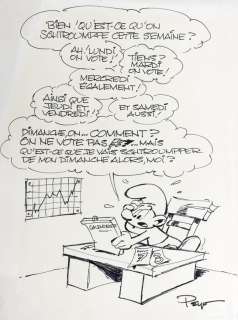 Peyo | Les Schtroumpfs, illustration au feutre sur… | Millon