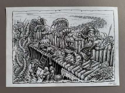 Caceres, Raulo - 1 Original drawing - Arn - Kampf der Wikinger gegen Riesenwürmer Crecy - 2011 | Catawiki