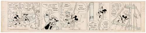 "MICKEY MOUSE - THE CAPTIVE CASTAWAYS" ORIGINAL MARCH 9, 1934 DAILY STRIP ART BY FLOYD GOTTFREDSON. | Hake’s