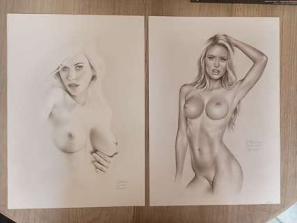 Juliana Ovsianko - 2 Dessin mine de plomb et fusain - Dessin de charme | Catawiki